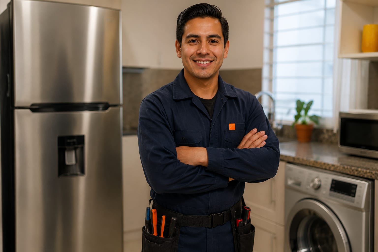 Técnico certificado reparando electrodoméstico a domicilio